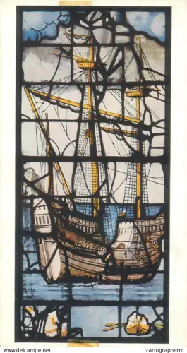 A5381 Boats & sailing ships postcard Enlgand Cambridge King's College detail window XXIII ship cca 1530