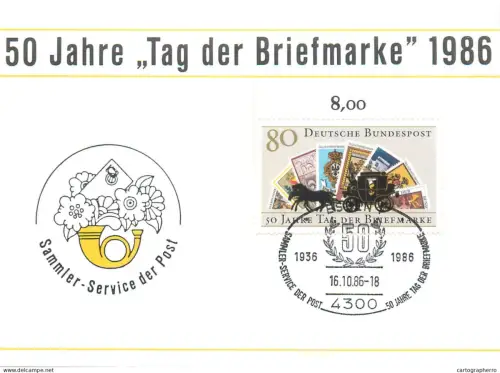 A5377 Postal history postcard 50 Jahre "Tag der Briefmarke"1986 Essen