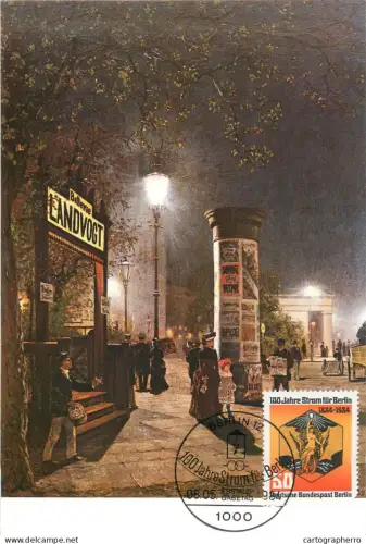 A5377 Postal history postcard Berlin Postal Service carriage and first electric street lightning 1884
