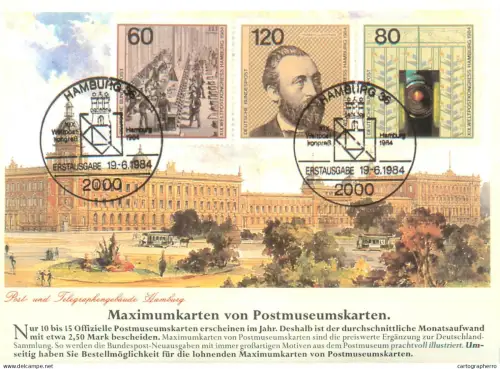 A5377 Postal history postcard Maximumkarten von Postmuseumkarten Post und Telegraphegebaude Hamburg