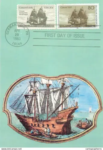 A5377 Postal history postcard Concord von dem Schiff, das die Krefelder Auswanderer