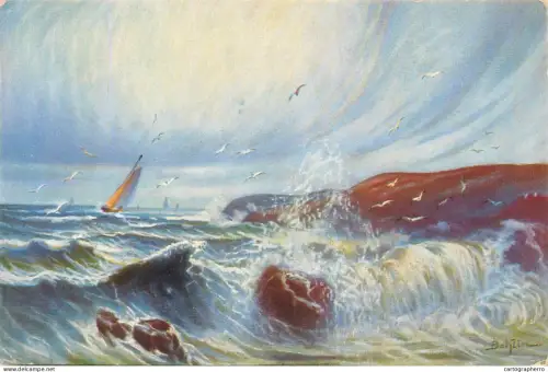 A5858 Sailing Vessel seascape artist postcard Behlin