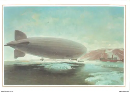 A5859 Luftschiff LZ 127 Graf Zeppelin und russischer Eisbrecher in der Arktis olgemalde nach A. Kirchner