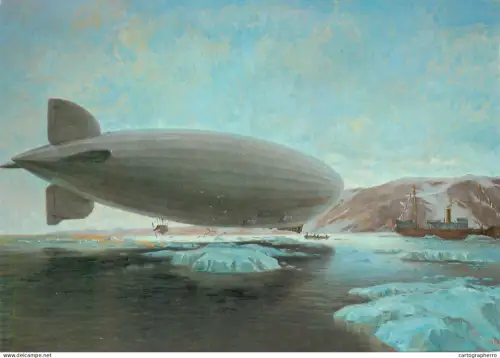 A5859 Zeppelin Luftschiff und russ. Eisbrecher Kopie nach Gemalde von A. Kircher im Besitz Postkarte