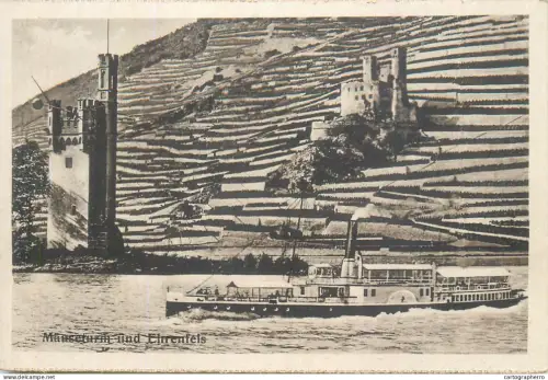 A5857 Germany - Bingen am Rhein, Mauseturm und Ehrenfels paddle steamer ship