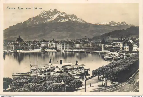 A5857 Navigation themed postcard transport ships sailing vessels nautical topic harbor scene Lucerne paddle steamers