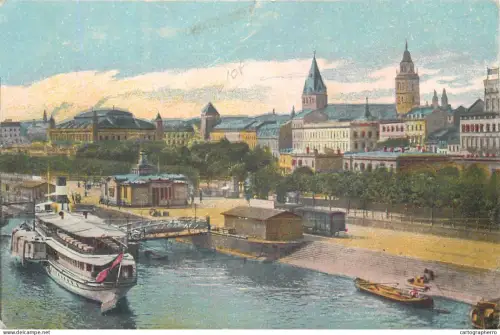 A5857 Navigation themed postcard Transport Ships Sailing Vessels nautical harbor scene - Mainz