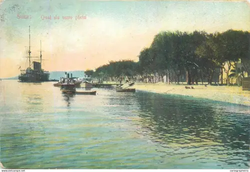 A5857 Navigation themed postcard Transport Ships Sailing Vessels nautical harbor scene - Suez