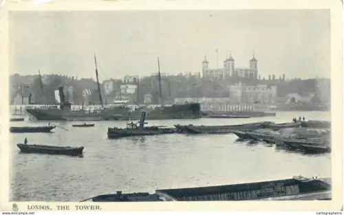 A5857 Navigation themed postcard Transport Ships Sailing Vessels cargos nautical harbor scene - London 1906
