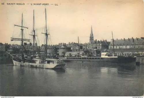 A5857 Navigation themed postcard Transport Ships Sailing Vessels nautical harbor scene - Saint Malo port
