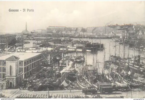 A5857 Navigation themed postcard Transport Ships Sailing Vessels nautical harbor scene - Genova porto