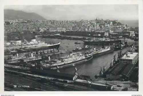 A5857 Navigation themed postcard Transport Ships Sailing Vessels nautical harbor scene - Genova