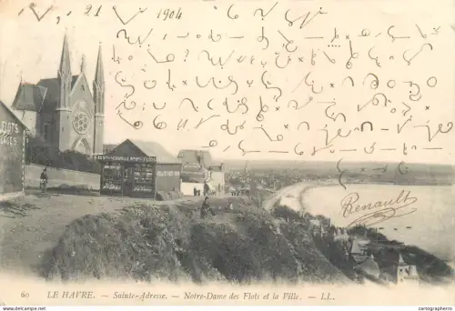 A5855 France Le Havre Sainte Adresse Notre-Dame des Flots et la Ville correspondence stenography 1904