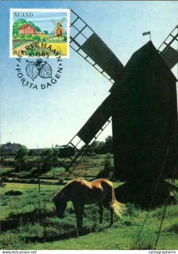 A5927 Åland Aland scene with horse and mill maximum card 1985