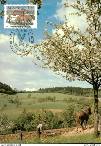 A5927 Åland Aland horse ploughing maximum card 1985