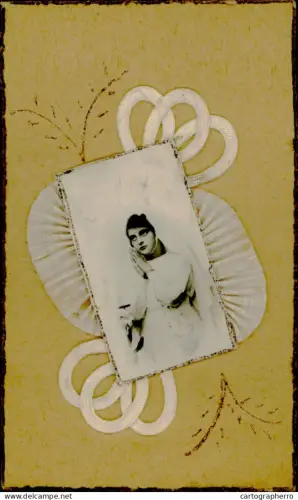 A5926 Young girl in devotion material applied postcard