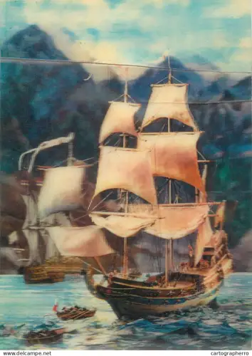 A5396 Ships at sea sailing vessel lenticular stereo 3D postcard