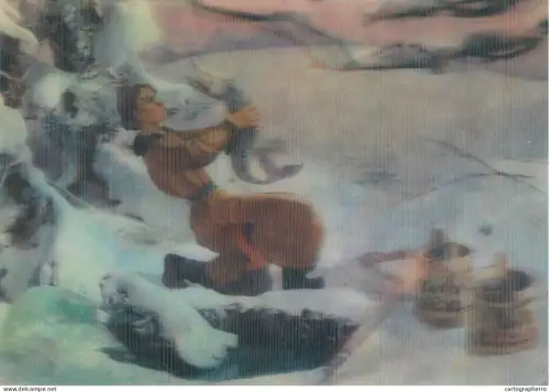 A5396 Russian Stereo Lenticular image winter scenery man catching fish