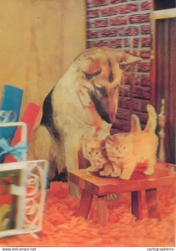 A5396 Animals German Shepherd dog kitties cats lenticular stereo 3D postcard