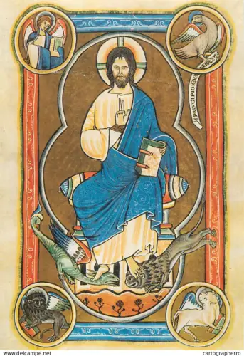 A5401 Religious fine art Christus mit Evangelistensymbolen