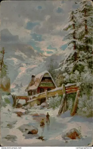 A5936 New year greetings postcard winter landschaft