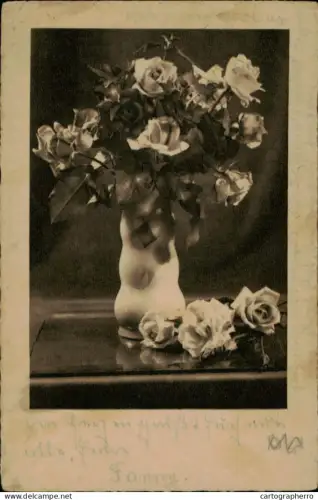 A5936 Roses vase greetings postcard Germany 1937
