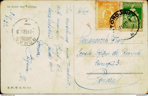 A5936 Postcard correspondence Romania Storojinet BuKowina - Roman 1923 Im Kreise ihrer Lieblinge