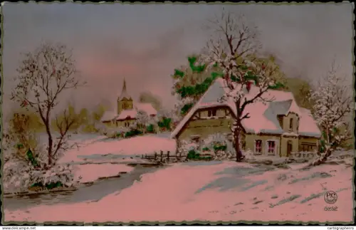 A5936 Winter seasonal greetings postcard landscape