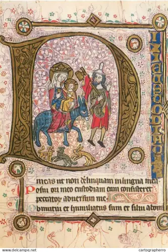 A5404 Religious fine art Initale "D" Flucht nach Aegypten Psalterium um 1335