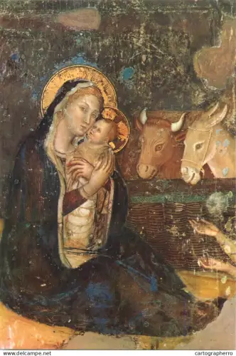 A5402 Religious fine art Assisi Chiesa di S Chiara Affresco XIV sieclo Presepio Particolare Madonna col Bambino