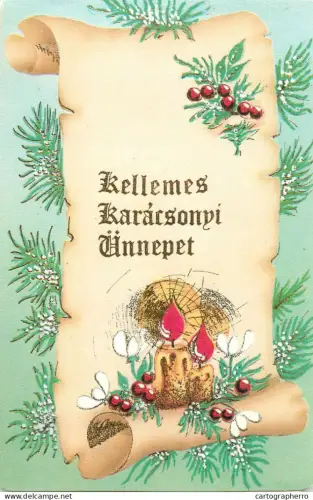 A5440 Winter seasonal greetings postcard New Year candle