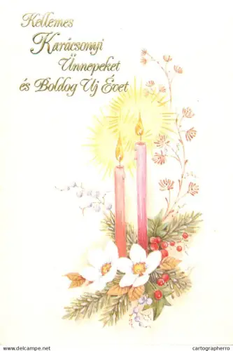 A5440 Winter seasonal greetings postcard New Year candle