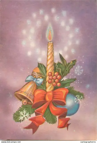 A5440 Winter seasonal greetings postcard New Year candle