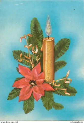 A5440 Winter seasonal greetings postcard New Year candle