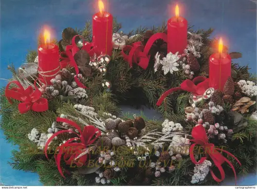 A5440 Winter seasonal greetings postcard New Year candle