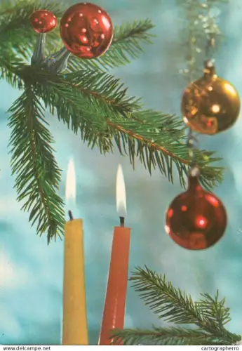 A5440 Winter seasonal greetings postcard New Year candle