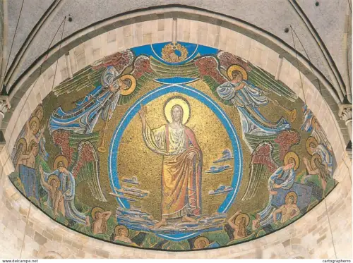 A5415 Sweden Lund Cathedral Judgement Day Christ walking on clouds mosaic detail view