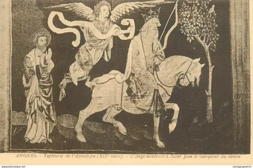 A5170 France Angers Tapisserie de l'Apocalypse XIV siecle L'Ange montrant a St Jean le vainqueur du demon