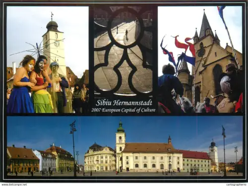 A5409 Romania Sibiu Hermannstadt Turnul Sfatului Piata Mica aspect nocturn vedere generala