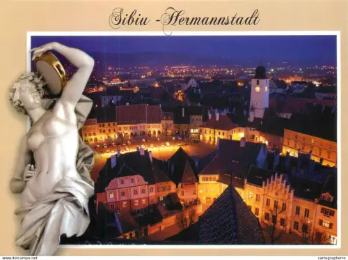 A5409 Romania Sibiu Hermannstadt Turnul Sfatului Piata Mica aspect nocturn vedere generala