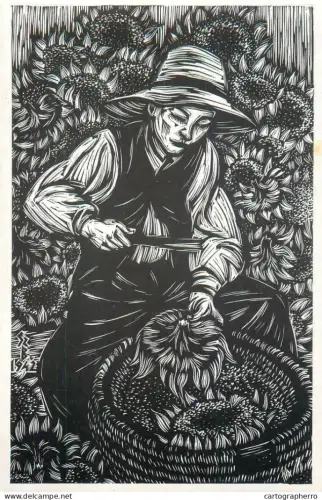 A5409 Man harvesting sunflower Gy. Szabo Bela 1942 artwork