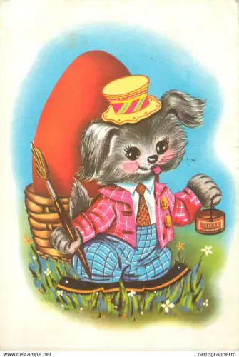 A5409 Puppy dog with painted Easter egg illustration