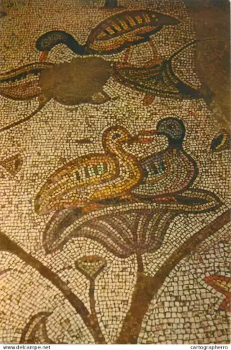 A5408 Religious fine art Israel Tabgha Church of the Multiplication of Loaves and Fishes mosaic ducks detail aspect