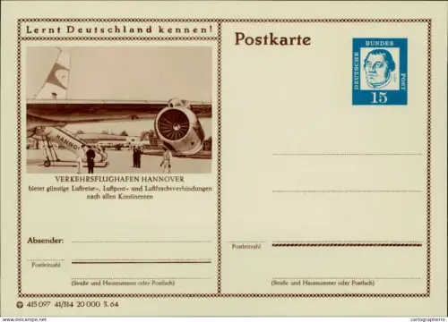 A5937 German illustrated postal stationery postcard Hannover Airport