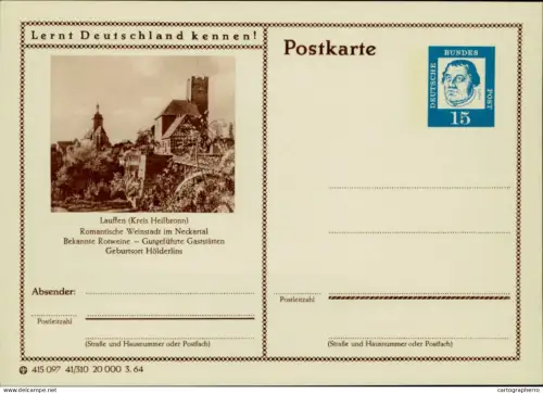 A5937 German illustrated postal stationery postcard Lauffen Kreis Heilbronn