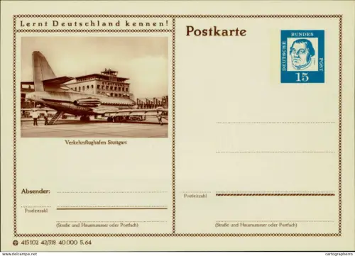 A5937 German illustrated postal stationery postcard Stuttgart Airport