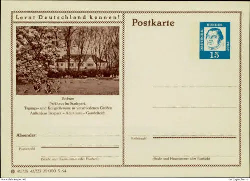 A5937 German illustrated postal stationery postcard Bochum park house