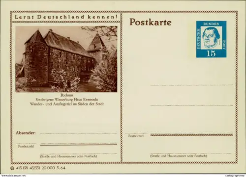 A5937 German illustrated postal stationery postcard Bochum castle