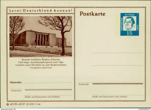 A5937 German illustrated postal stationery postcard Bochum Bergbau-Museum