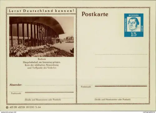 A5937 German illustrated postal stationery postcard Bochum railway station